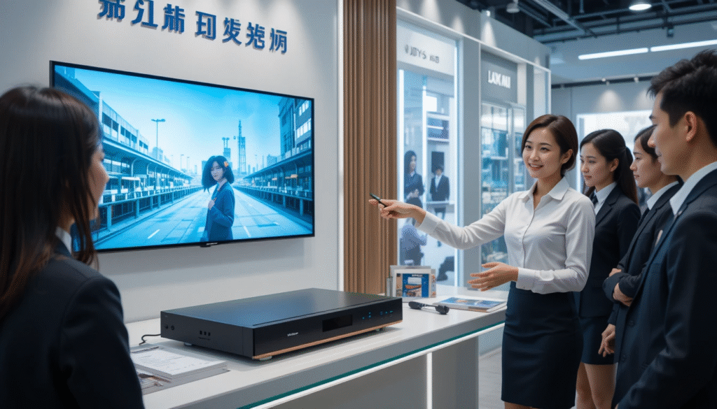 china av jdsy-160 female sales staff actively experiencing the product